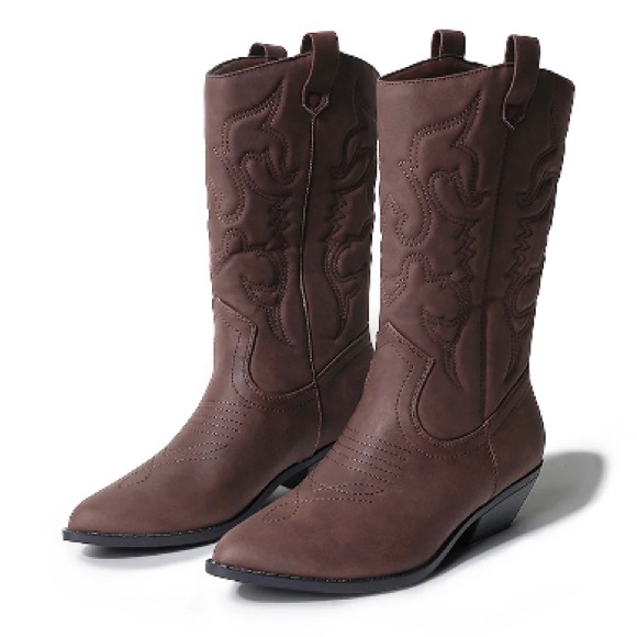 J. Adams Shoes - Women's Brown Western Embroidered Heeled Boots (lasso)